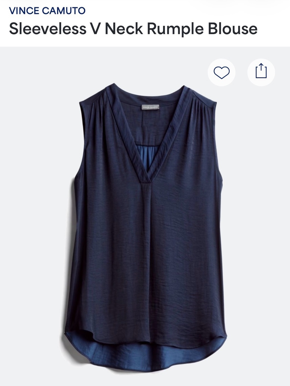 Vince Camuto Navy Sleeveless V-Neck Rumple Top